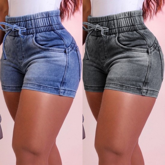 Slimming factory direct sales, 2025 spring/summer new slim-fit denim shorts for women, high-waisted, elastic waistband, and tie-dye hot pants Slimming factory direct sales, 2025 spring/summer new slim-fit denim shorts for women, high-waisted, elastic waistband, and tie-dye hot pants