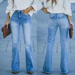 2025 Fall/Winter New European and American Cross-Border Elegant Commuter Stretch Denim Solid Color Bootcut High-Waisted Women's Jeans 2025 Fall/Winter New European and American Cross-Border Elegant Commuter Stretch Denim Solid Color Bootcut High-Waisted Women's Jeans