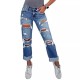 Factory direct sales: 2025 new cross-border women's ripped jeans with pockets, slimming, European straight-leg pants