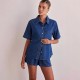 Casual style 2025 summer new cross-border foreign trade washed retro solid color short-sleeved shirt and shorts denim suit for women Casual style 2025 summer new cross-border foreign trade washed retro solid color short-sleeved shirt and shorts denim suit for women