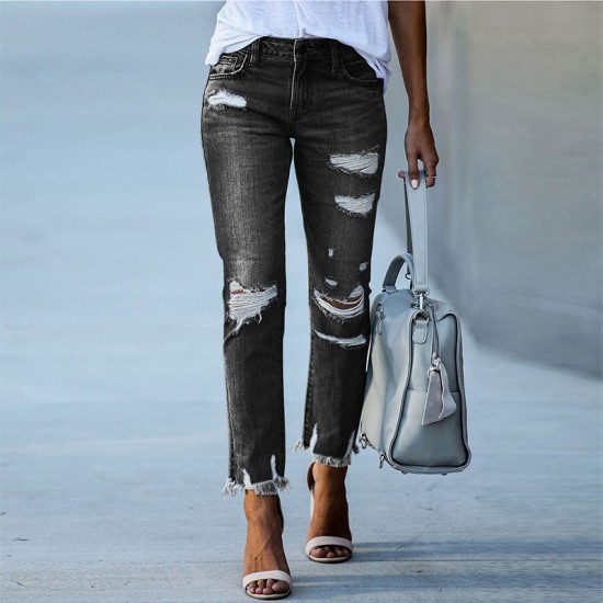 Factory direct sales: 2025 new washed ripped tassel women's jeans, European and American slim-fit stretch skinny jeans, wholesale Factory direct sales: 2025 new washed ripped tassel women's jeans, European and American slim-fit stretch skinny jeans, wholesale