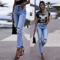 2025 Spring Amazon Factory-Shop European and American Stretch Ripped Women's Straight-Leg Skinny Hip-Lifting Fashion Jeans 2025 Spring Amazon Factory-Shop European and American Stretch Ripped Women's Straight-Leg Skinny Hip-Lifting Fashion Jeans