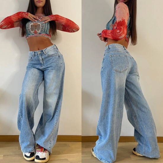 2025 new European and American cross-border retro American-style long wide-leg pants, hot girl loose jeans, high-waist straight-leg pants 2025 new European and American cross-border retro American-style long wide-leg pants, hot girl loose jeans, high-waist straight-leg pants