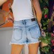 Factory-Shop Cross-Border Independent Station New 2023 Summer Casual Ripped Raw-Edge Straight-Leg Washed Women's Denim Shorts Factory-Shop Cross-Border Independent Station New 2023 Summer Casual Ripped Raw-Edge Straight-Leg Washed Women's Denim Shorts