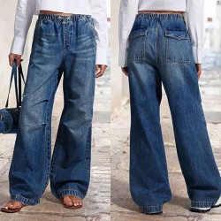 2025 spring new European and American cross-border mid-waisted wide-leg pleated loose jeans for women, street retro straight-leg pants 2025 spring new European and American cross-border mid-waisted wide-leg pleated loose jeans for women, street retro straight-leg pants