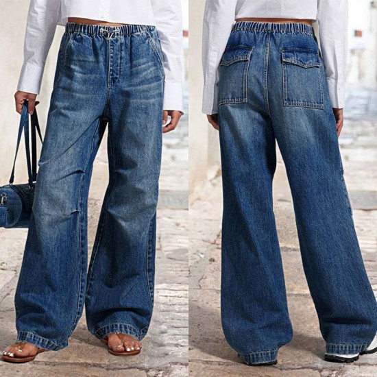 2025 spring new European and American cross-border mid-waisted wide-leg pleated loose jeans for women, street retro straight-leg pants 2025 spring new European and American cross-border mid-waisted wide-leg pleated loose jeans for women, street retro straight-leg pants