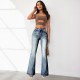 Cross-border women's fashion: high-elastic pocket embroidered vintage jeans, slim-fitting, hip-lifting flared pants
