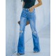 Factory direct sales: American-style flared women's stretch jeans, high-waisted, slimming, 2023 new foreign trade ripped jeans Factory direct sales: American-style flared women's stretch jeans, high-waisted, slimming, 2023 new foreign trade ripped jeans