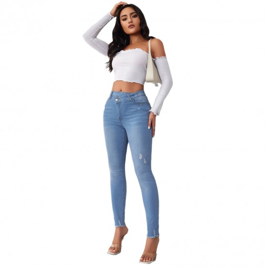 Factory Direct Foreign Trade Jeans for Women: Spring 2024 Elastic High-Waisted Slimming Raw-Edge Straight-Leg Pants Factory Direct Foreign Trade Jeans for Women: Spring 2024 Elastic High-Waisted Slimming Raw-Edge Straight-Leg Pants