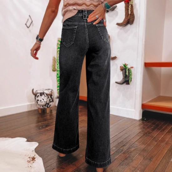 European and American Cross-Border Amazon Spring 2025 New Dark Blue High-Waisted Wide-Leg Jeans for Women, Fashionable Retro Straight-Leg Pants European and American Cross-Border Amazon Spring 2025 New Dark Blue High-Waisted Wide-Leg Jeans for Women, Fashionable Retro Straight-Leg Pants