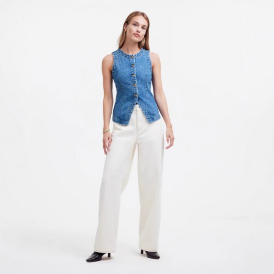 2025 summer new European and American cross-border trade sleeveless slim-fit denim vest for women, round-neck waistcoat 2025 summer new European and American cross-border trade sleeveless slim-fit denim vest for women, round-neck waistcoat