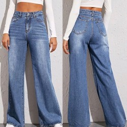 2025 European and American Foreign Trade Hot-Style Washed Cat Whisker Monkey Craft Loose High-Waisted Wide-Leg Jeans for Women 2025 European and American Foreign Trade Hot-Style Washed Cat Whisker Monkey Craft Loose High-Waisted Wide-Leg Jeans for Women