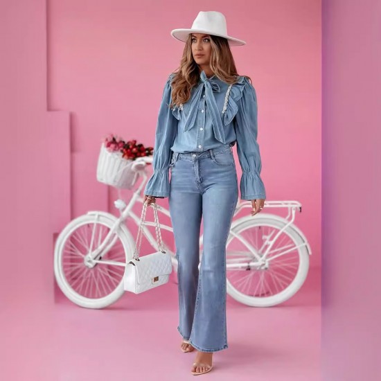 Amazon Cross-Border European and American 2024 Spring/Summer New Flared Jeans for Women: Stylish and Elegant Commuter Casual Pants