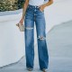 Factory direct sales, 2022 autumn new high-waisted jeans for women Washed and ripped wide-leg European and American denim trousers Factory direct sales, 2022 autumn new high-waisted jeans for women Washed and ripped wide-leg European and American denim trousers