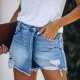2025 new European and American summer casual elegant washed ripped skirt, light blue women's denim shorts
