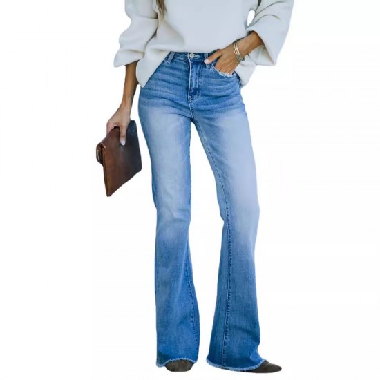 2025 Fall/Winter New European and American Cross-Border Elegant Commuter Stretch Denim Solid Color Bootcut High-Waisted Women's Jeans 2025 Fall/Winter New European and American Cross-Border Elegant Commuter Stretch Denim Solid Color Bootcut High-Waisted Women's Jeans