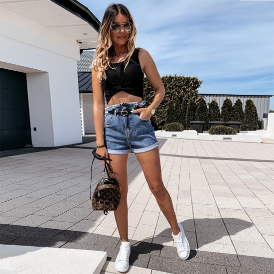 Factory direct sales: 2022 rolled-hem elastic waist, hip-lifting jeans, European and American trendy shorts Factory direct sales: 2022 rolled-hem elastic waist, hip-lifting jeans, European and American trendy shorts