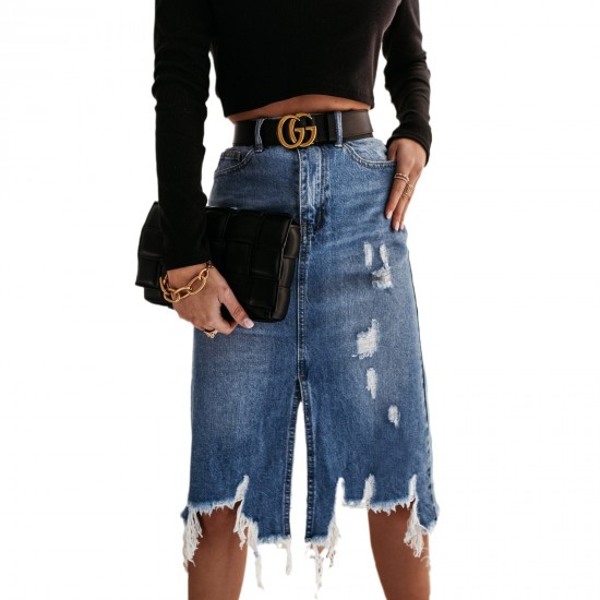 2025 Summer European and American Denim Skirt for Women, Washed Irregular Ripped Fringed Midi Skirt, High-Waisted Distressed 2025 Summer European and American Denim Skirt for Women, Washed Irregular Ripped Fringed Midi Skirt, High-Waisted Distressed