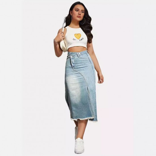 New Spring/Summer New Cross-Border American Retro Denim Skirt for Women, Fashionable Slit-Spliced Midi A-Line Skirt New Spring/Summer New Cross-Border American Retro Denim Skirt for Women, Fashionable Slit-Spliced Midi A-Line Skirt