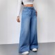 Cross-border washed solid color high-waisted wide-leg pants, 2025 new elastic waist women's jeans, loose and revealing Women's Skinny Pants Cross-border washed solid color high-waisted wide-leg pants, 2025 new elastic waist women's jeans, loose and revealing Women's Skinny Pants
