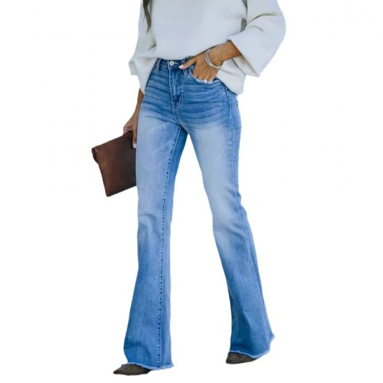 2025 Fall/Winter New European and American Cross-Border Elegant Commuter Stretch Denim Solid Color Bootcut High-Waisted Women's Jeans 2025 Fall/Winter New European and American Cross-Border Elegant Commuter Stretch Denim Solid Color Bootcut High-Waisted Women's Jeans