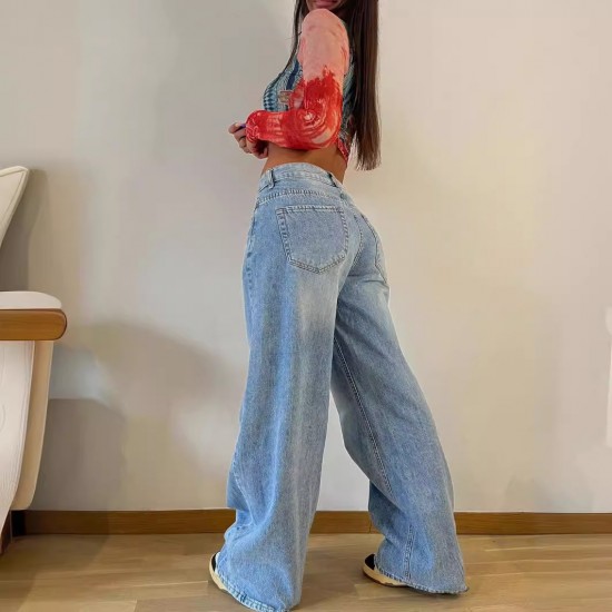 2025 new European and American cross-border retro American-style long wide-leg pants, hot girl loose jeans, high-waist straight-leg pants 2025 new European and American cross-border retro American-style long wide-leg pants, hot girl loose jeans, high-waist straight-leg pants