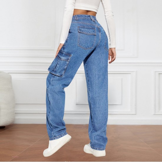 2025 New Cross-border Foreign Trade American Retro Mid-Rise Multi-Pocket Workwear Jeans for Women Casual Straight-Leg Trendy 2025 New Cross-border Foreign Trade American Retro Mid-Rise Multi-Pocket Workwear Jeans for Women Casual Straight-Leg Trendy