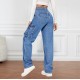 2025 New Cross-border Foreign Trade American Retro Mid-Rise Multi-Pocket Workwear Jeans for Women Casual Straight-Leg Trendy 2025 New Cross-border Foreign Trade American Retro Mid-Rise Multi-Pocket Workwear Jeans for Women Casual Straight-Leg Trendy