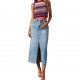 Amazon cross-border 2025 new slit denim skirt for women, high-waisted, washed American-style A-line midi skirt