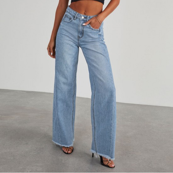 2025 new cross-border Amazon independent foreign trade women's denim trousers. Washed wide-leg denim pants 2025 new cross-border Amazon independent foreign trade women's denim trousers. Washed wide-leg denim pants
