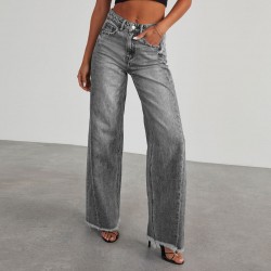 2025 new cross-border Amazon independent foreign trade women's denim trousers. Washed wide-leg denim pants 2025 new cross-border Amazon independent foreign trade women's denim trousers. Washed wide-leg denim pants
