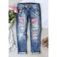 2025 factory direct sales, in stock 5. New Spring Women's Ripped Jeans, Best-Selling Printed Patchwork Casual Pants on AliExpress Amazon