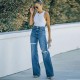 Factory direct sales, 2022 autumn new high-waisted jeans for women Washed and ripped wide-leg European and American denim trousers Factory direct sales, 2022 autumn new high-waisted jeans for women Washed and ripped wide-leg European and American denim trousers