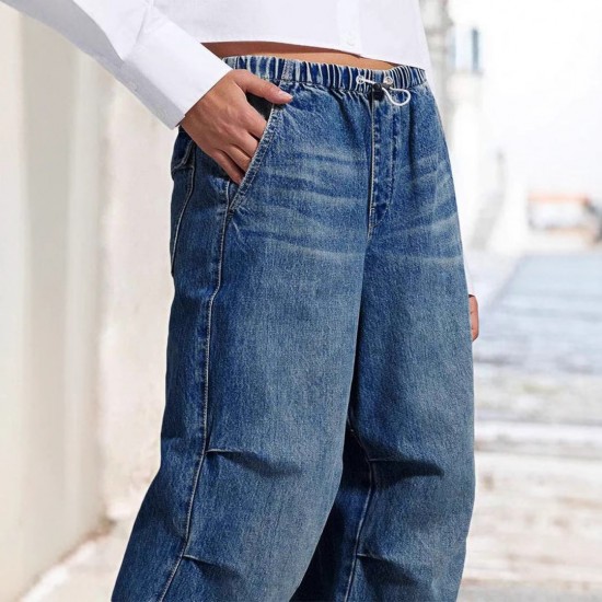 2025 spring new European and American cross-border mid-waisted wide-leg pleated loose jeans for women, street retro straight-leg pants 2025 spring new European and American cross-border mid-waisted wide-leg pleated loose jeans for women, street retro straight-leg pants