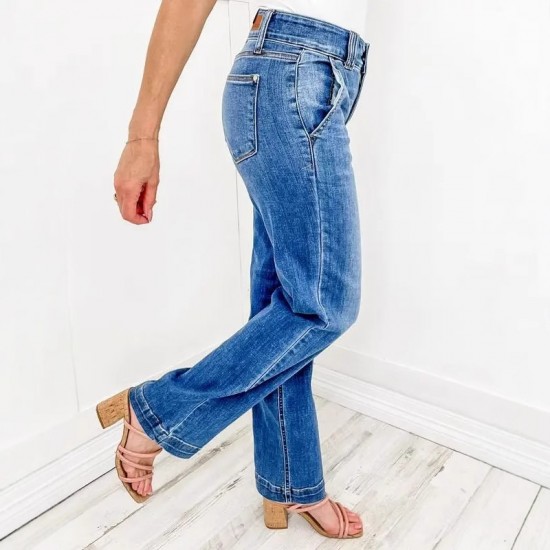 European and American Cross-Border New Amazon 20 Spring 2025 new blue washed straight-leg elegant jeans for women European and American Cross-Border New Amazon 20 Spring 2025 new blue washed straight-leg elegant jeans for women