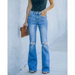 Factory direct sales: American-style flared women's stretch jeans, high-waisted, slimming, 2023 new foreign trade ripped jeans Factory direct sales: American-style flared women's stretch jeans, high-waisted, slimming, 2023 new foreign trade ripped jeans