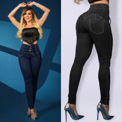 Factory direct cross-border 2025 new strappy slim-fit skinny jeans for women, high-waisted, slimming, hip-lifting trousers in stock Factory direct cross-border 2025 new strappy slim-fit skinny jeans for women, high-waisted, slimming, hip-lifting trousers in stock